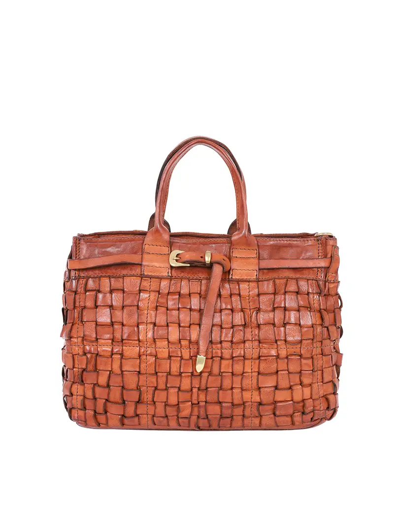 Borsa Shopping Penelope Pelle Intrecciata Cognac Marrone