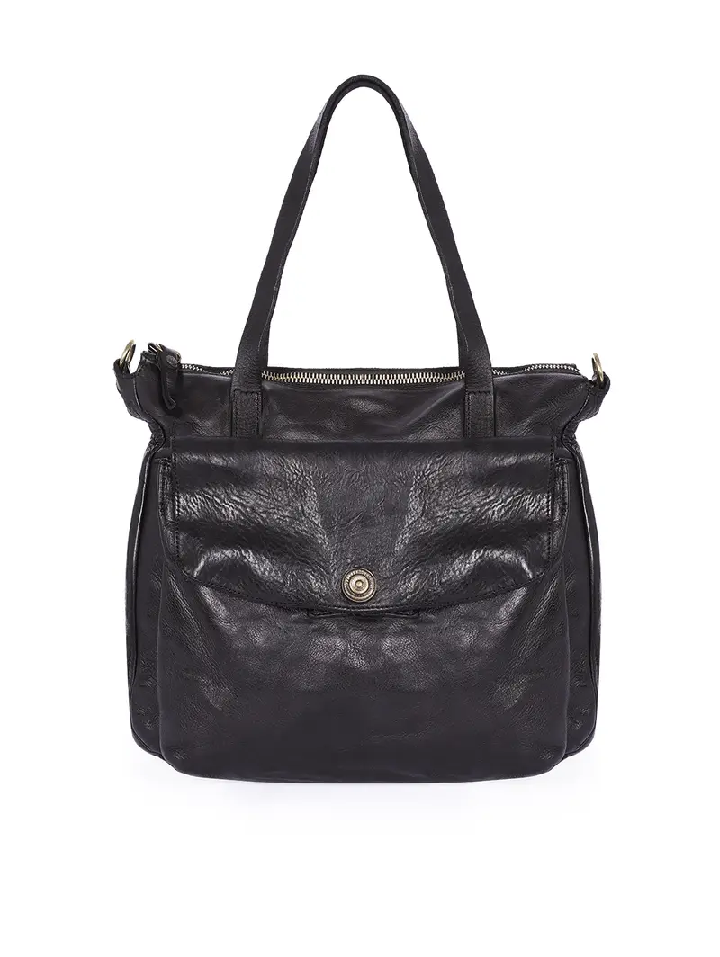 Borsa Spalla Capiente In Pelle Lavata Nero