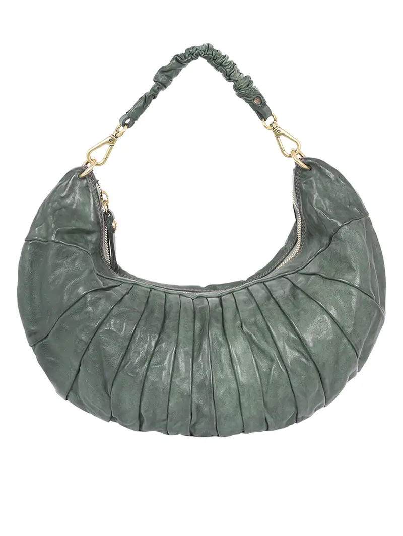 Borsa Spalla Luna In Pelle Di Vacchetta Plissettata Lago Verde