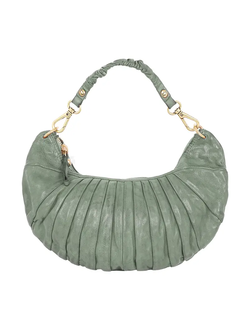 Borsa Spalla Luna In Pelle Di Vacchetta Plissettata Lago Verde