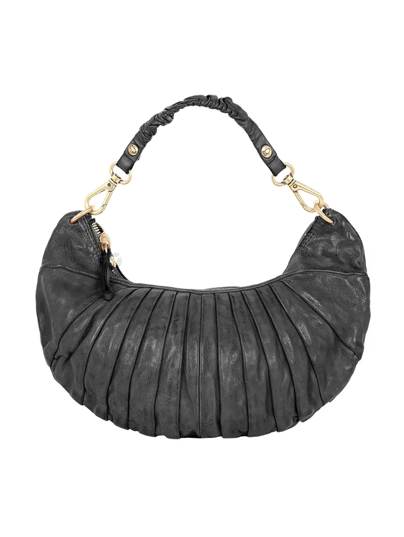 Borsa Spalla Luna In Pelle Di Vacchetta Plissettata Nera Nero