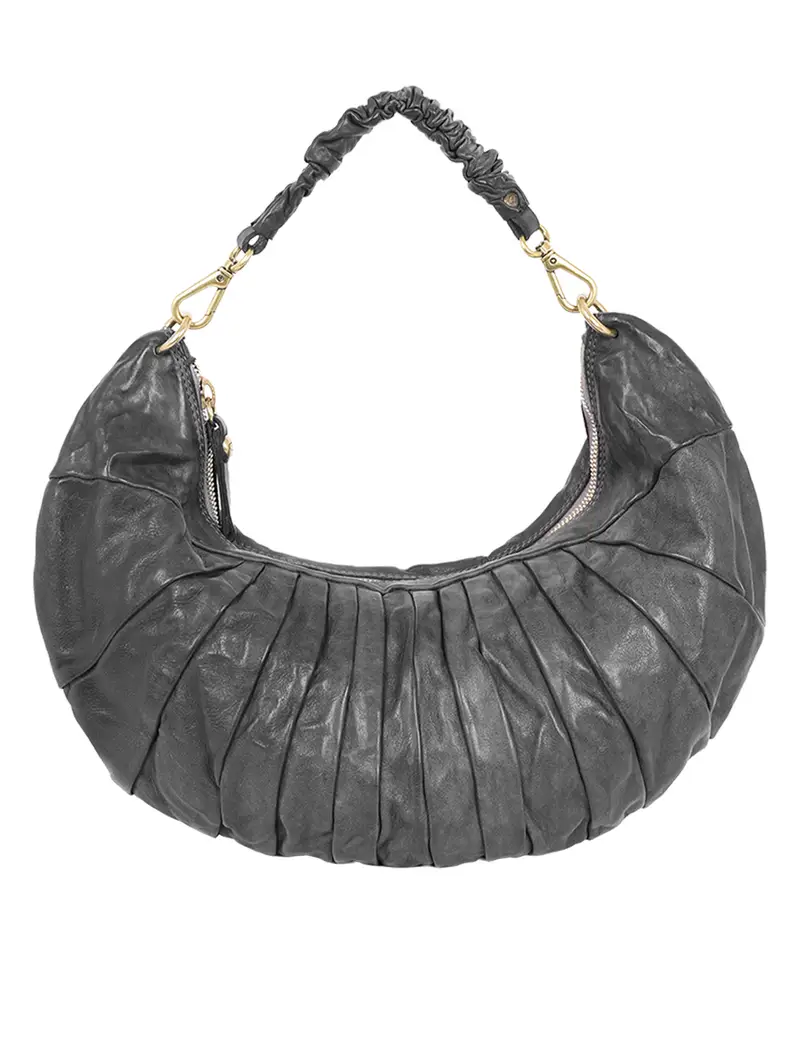 Borsa Spalla Luna In Pelle Di Vacchetta Plissettata Nero