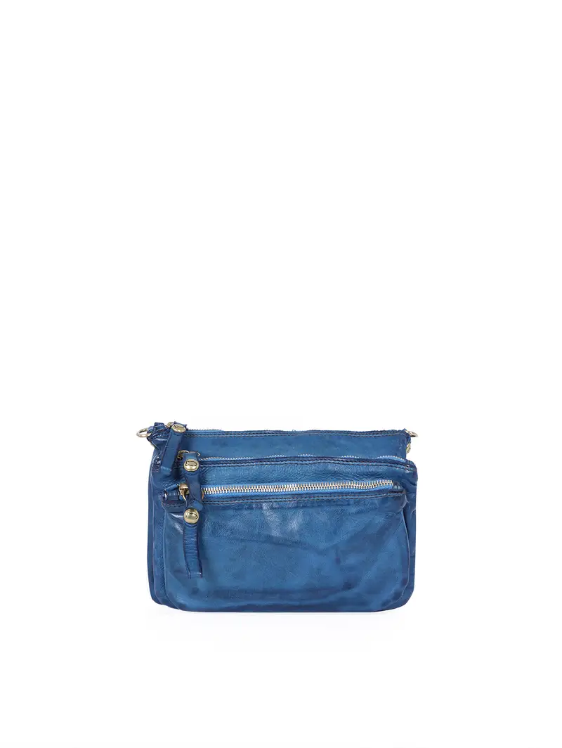Borsetta Con Tracolla Tre Scomparti In Pelle Zaffiro Blu