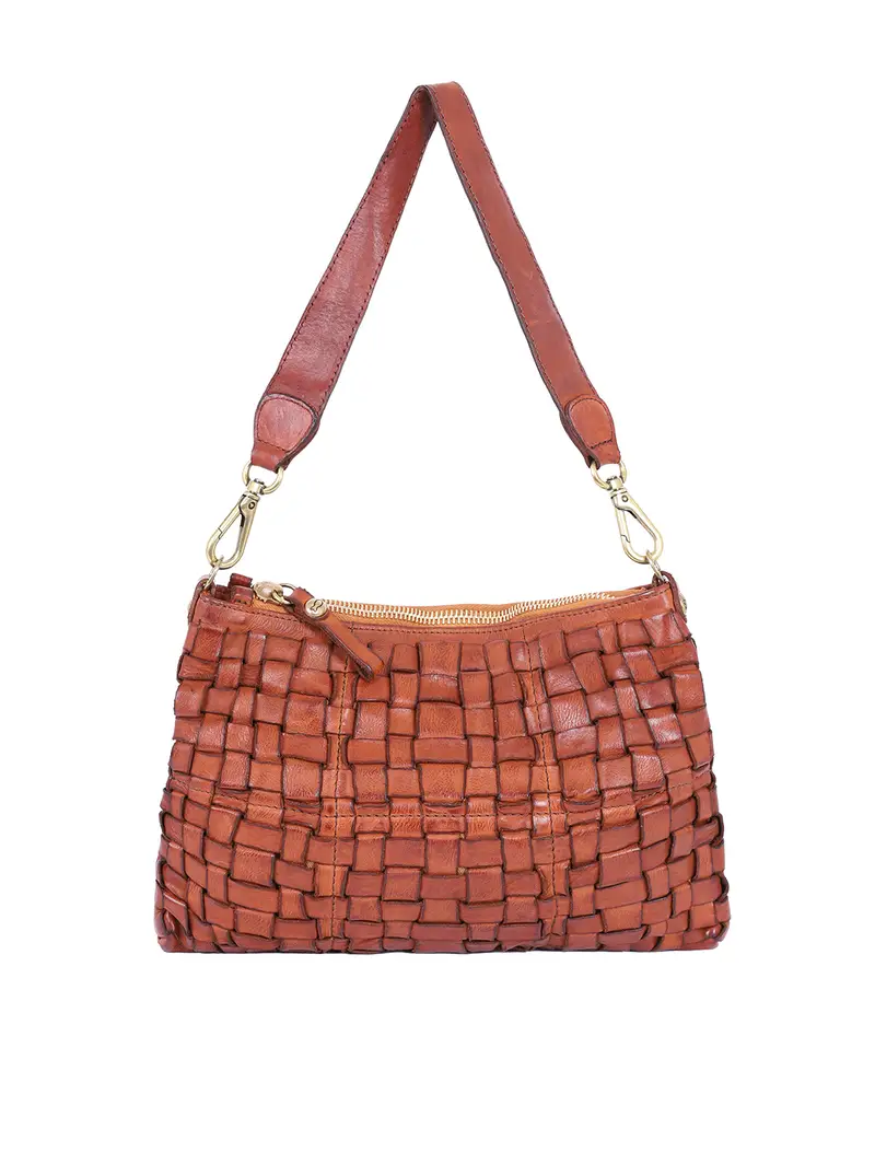 Monospalla Piccola Carla In Pelle Intrecciata Cognac Marrone