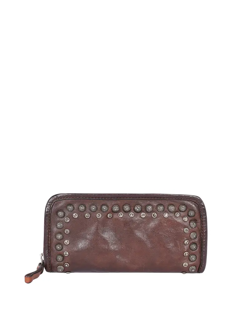 Portafoglio Vacchetta Con Profilo Strass Moro Marrone Scuro