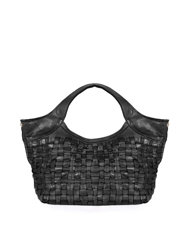 Tote Shopping Pelle Nera Intrecciata Nero