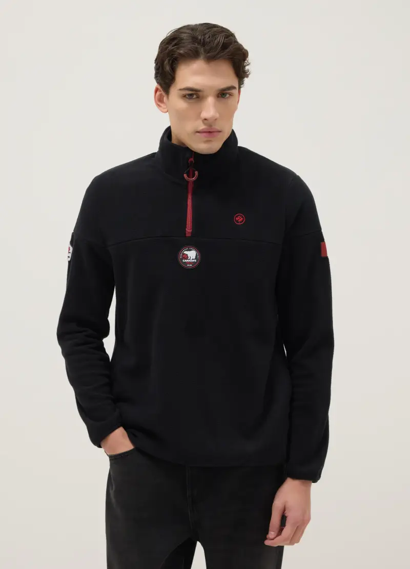 CANADA TRAIL, Giacca Pesante Nera Regular Fit Con Mezza Zip, Uomo, Nero