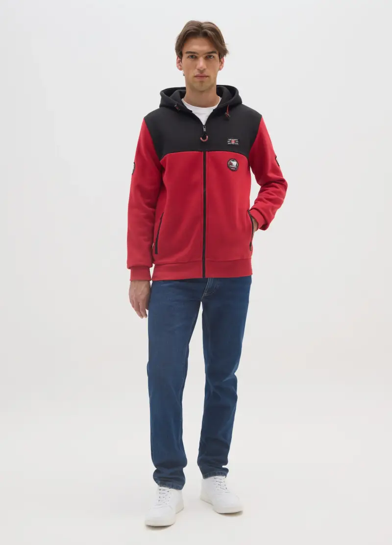 Felpa In Misto Cotone Multicolor Con Zip, Uomo, Multicolor