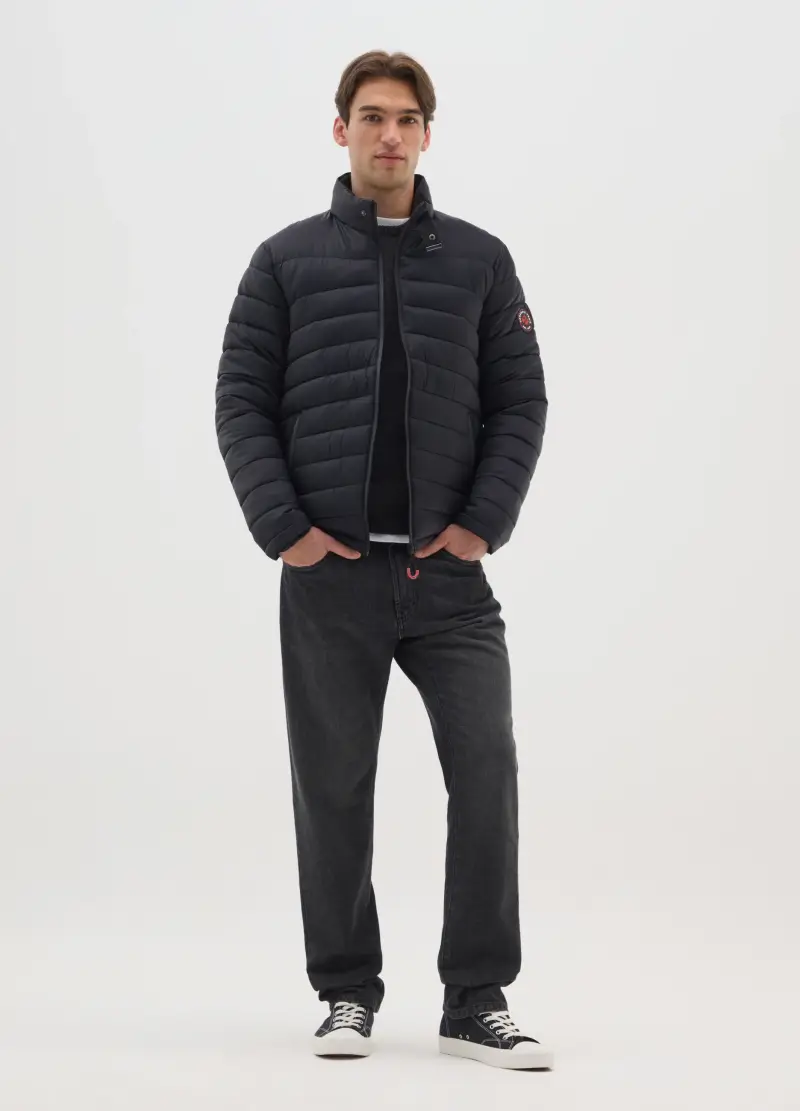 Giacca Imbottita Nera Con Zip, Uomo, Nero