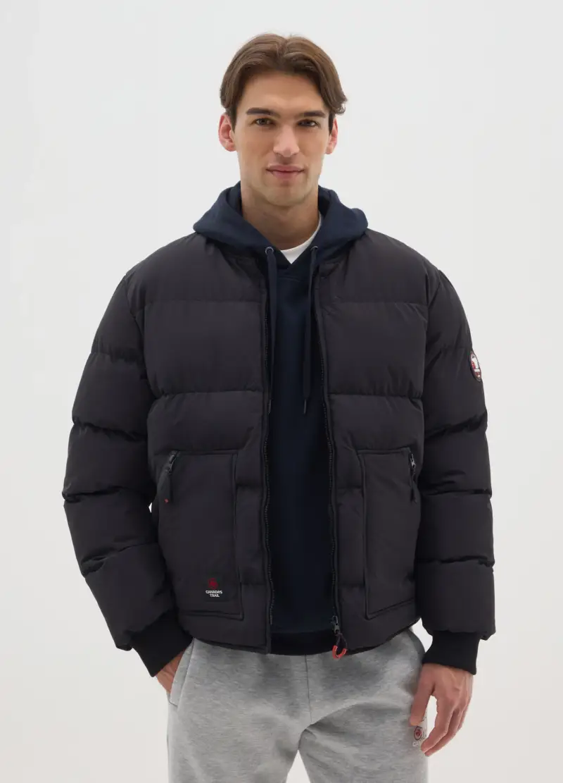 Giacca Imbottita Nera Con Zip, Uomo, Nero