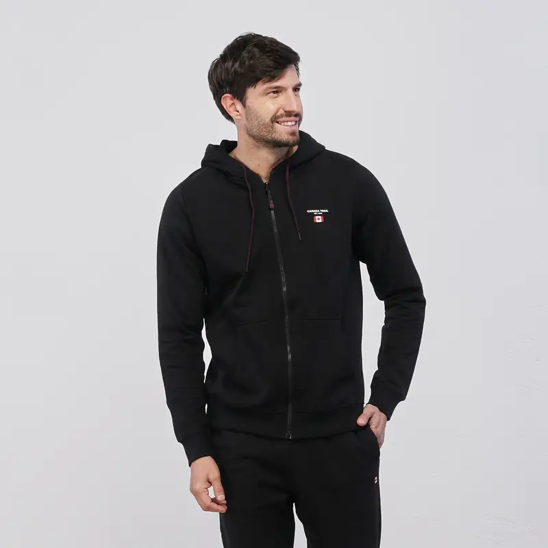 Felpa nera da uomo con cappuccio e logo