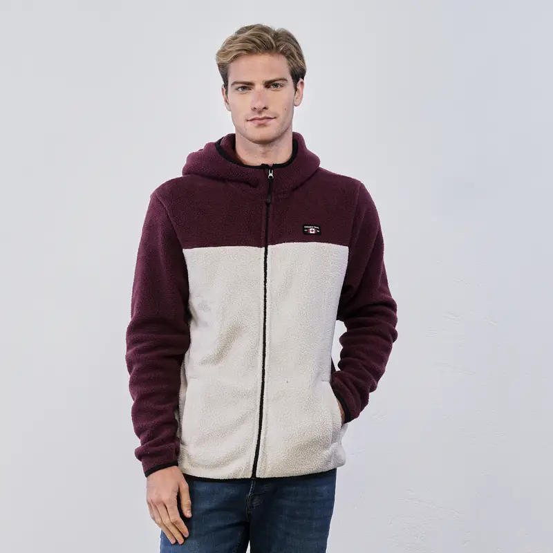 Pile bianco da uomo con zip e cappuccio