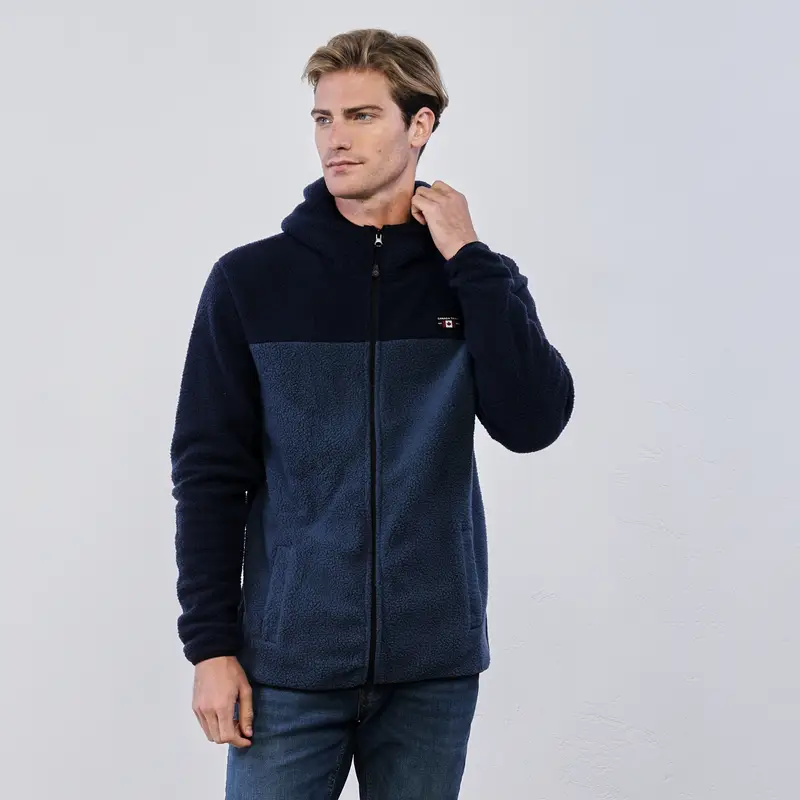 Pile blu da uomo con zip e cappuccio