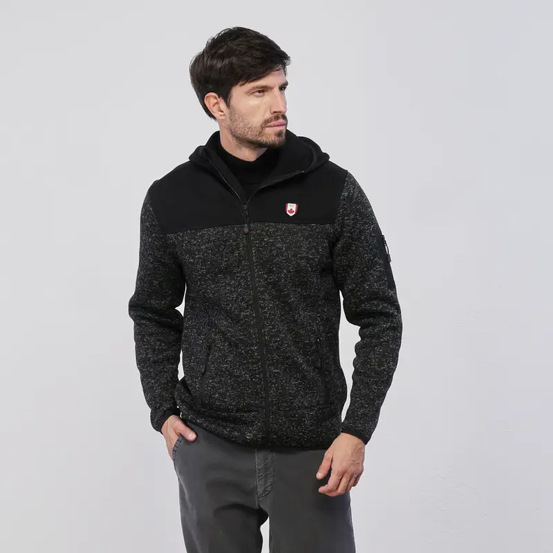 Pile nero da uomo in tessuto melange con zip