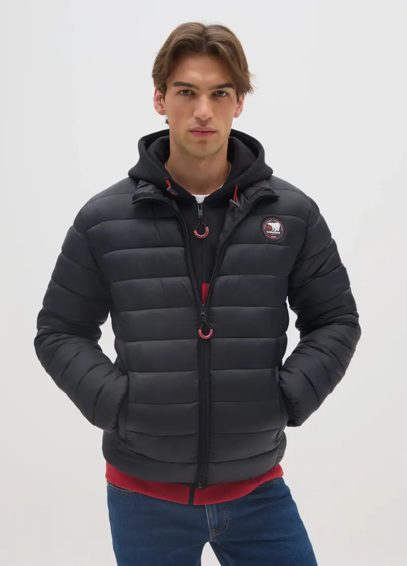 Giacca Imbottita Nera Con Zip, Uomo, Nero miniatura 2