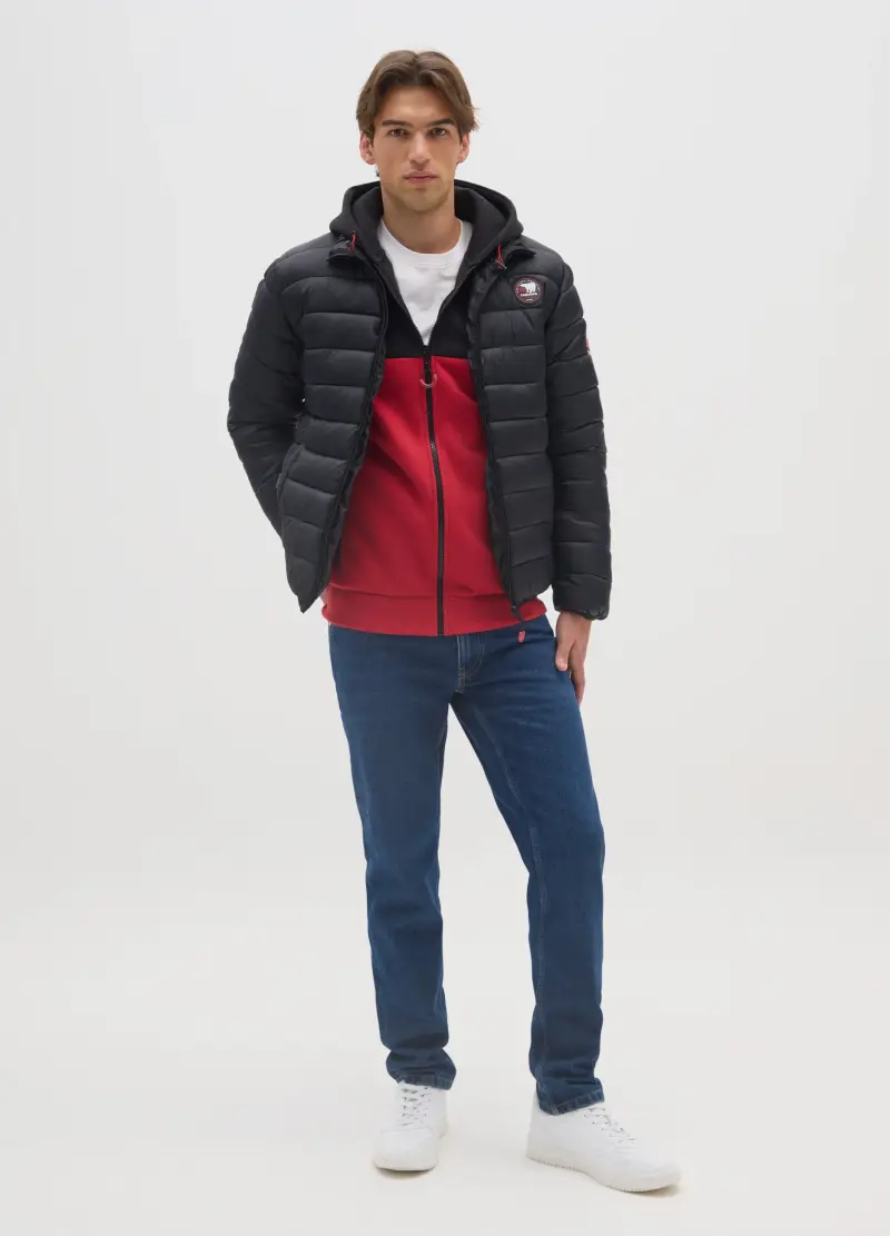 Giacca Imbottita Nera Con Zip, Uomo, Nero