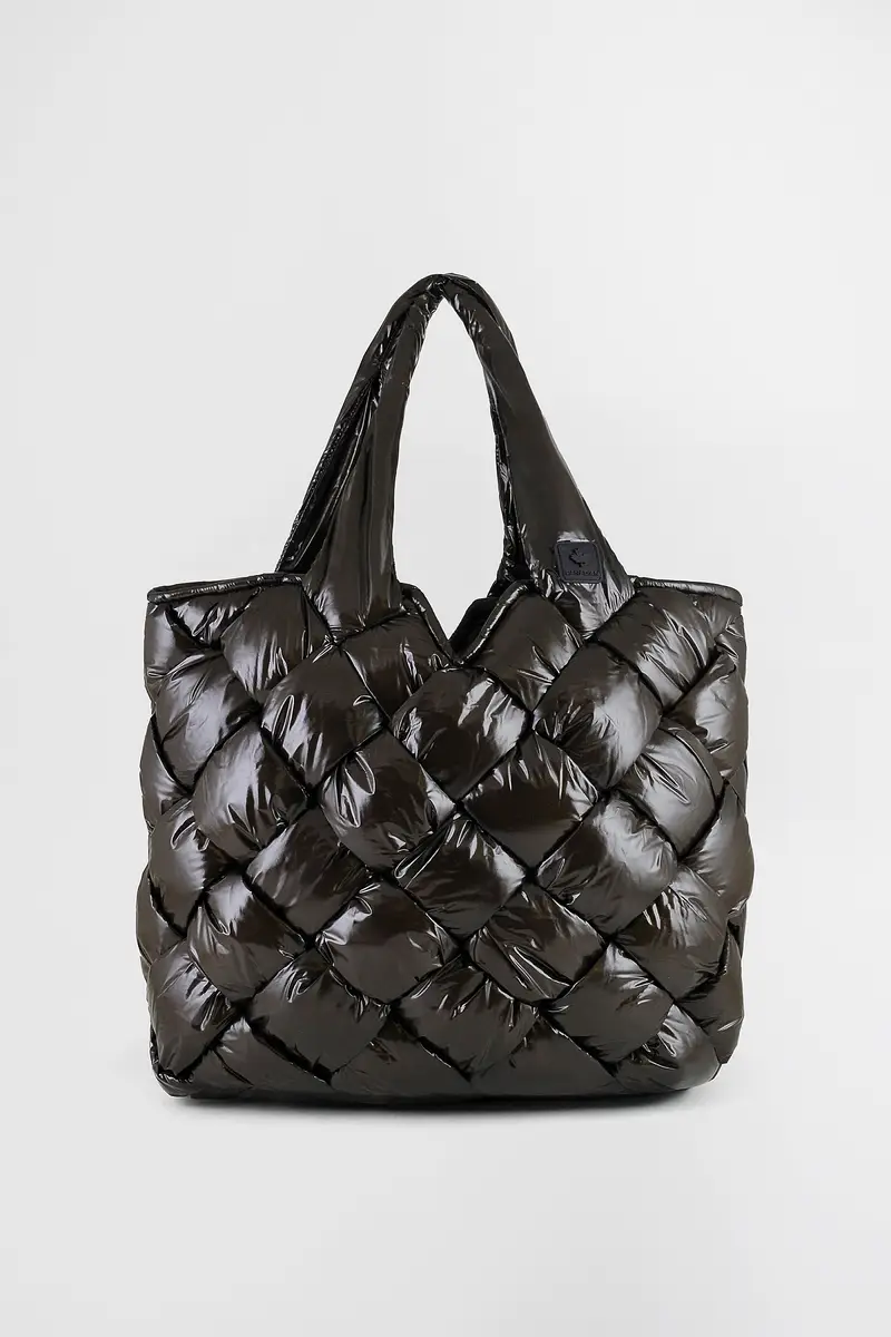 Borsa tote intrecciata riciclata RECYCLED GLOSSY black olive
