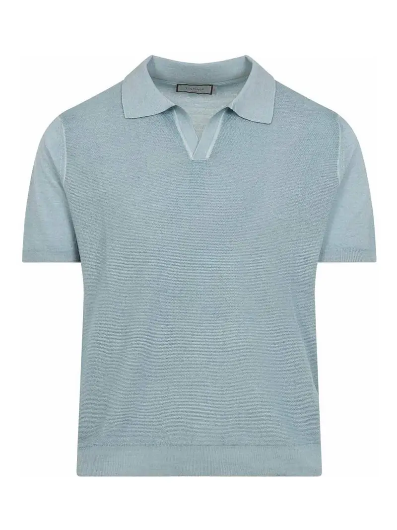 Polo In Lana E Seta Azzurro