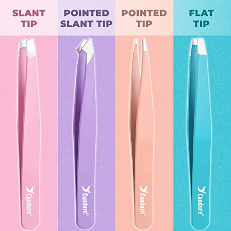 Candure Pinzette Sopracciglia Professionale 6 Pezzi con Piccole Forbici Utilizzate per Bellezza, Trucco, Peli Naso e Schegge Pinzetta Precisione con Custodia Pelle per Uomo e Donna miniatura 2