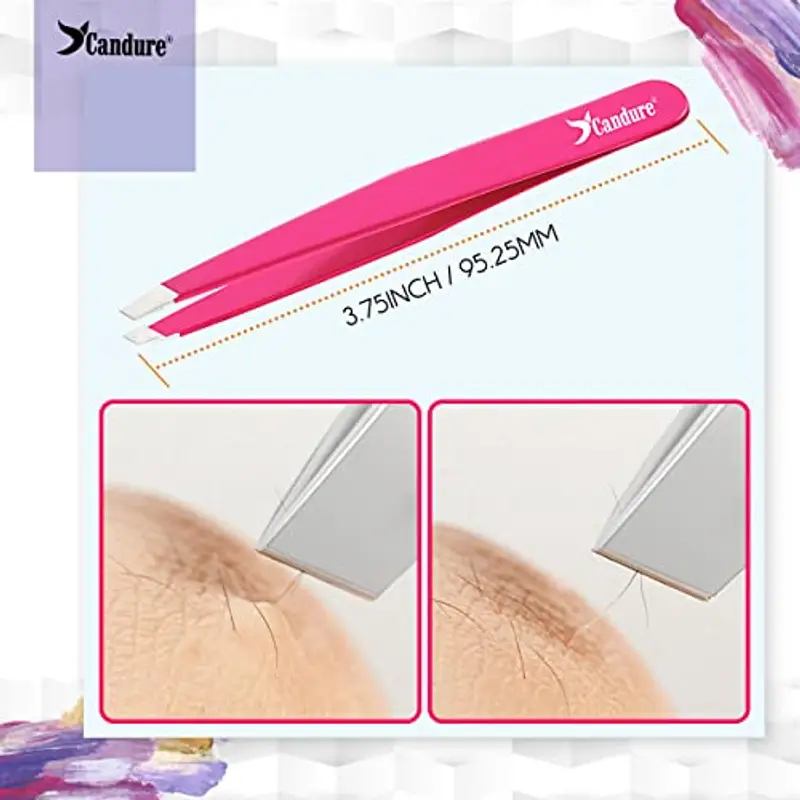 Candure Pinzette Sopracciglia Professionale Acciaio Inox Pinza Peli Incarniti Precisione Pinzetta per Tirare Antiscivolo Punta Obliqua Pinze per Uomini e Donne 1 Pezzo Rosa miniatura 3