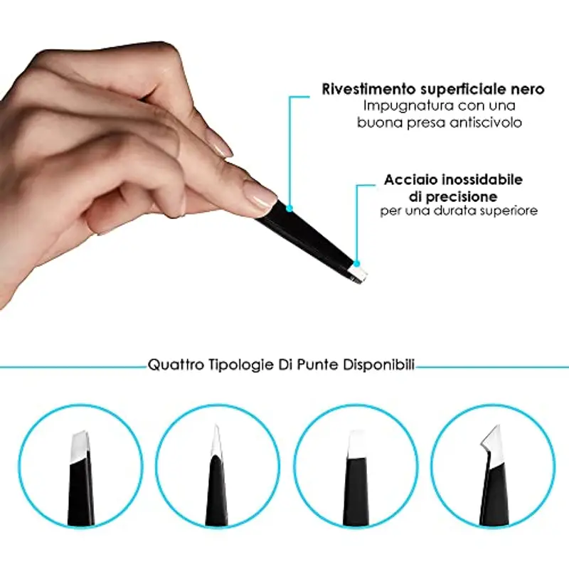 Candure Pinzette Sopracciglia Professionali - Punta in Acciaio Inossidabile Pinzetta per Sopracciglia per Rimozione Punti neri per Uomini e Donne - Set di 4 Pezzi miniatura 2