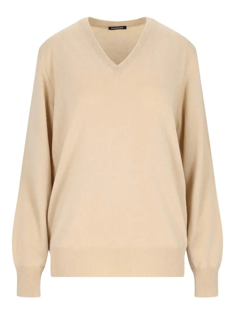 Maglione scollo a V Beige