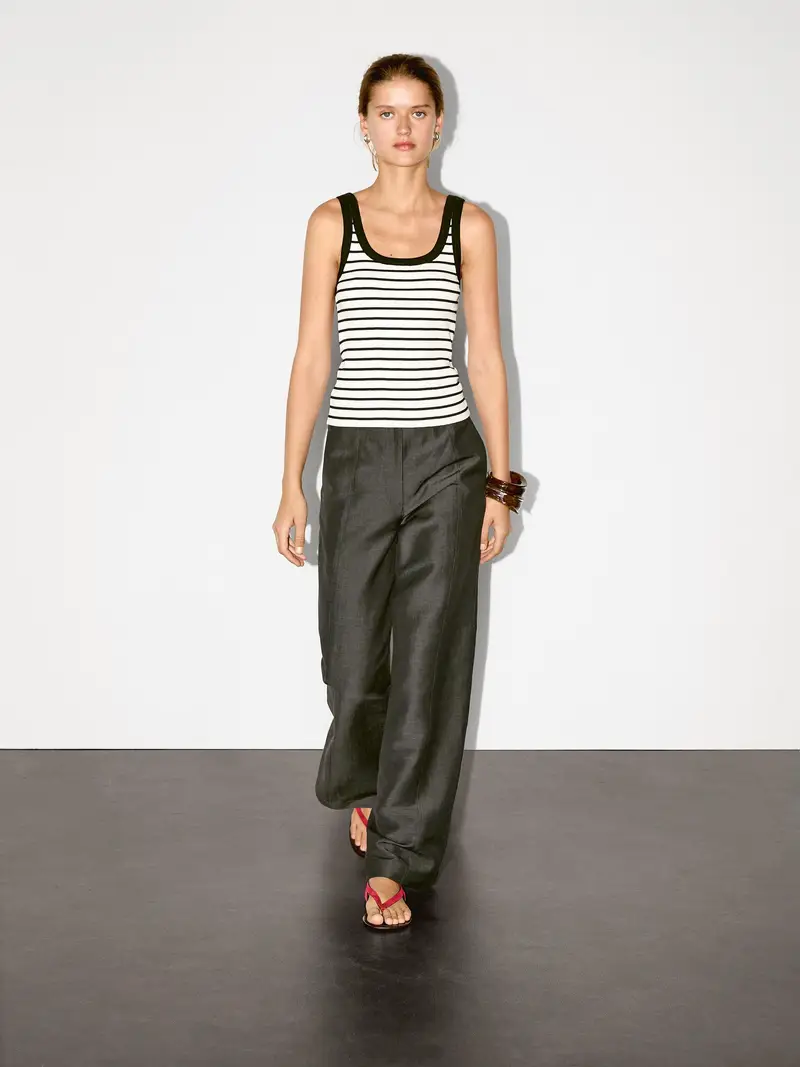 Canotta Con Stampa A Righe - Ecru - L - Massimo Dutti - Femminile