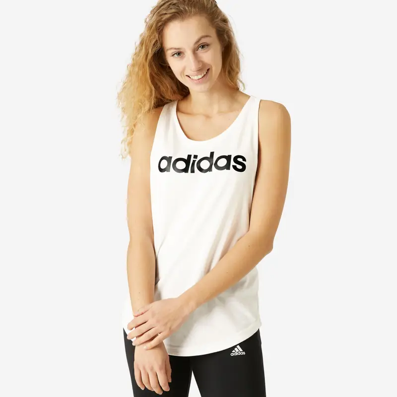 Canotta donna fitness ADIDAS LINEAR regular 100% cotone bianca |  Adidas