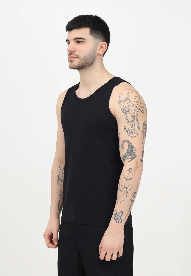 Canotta nera da uomo a costine