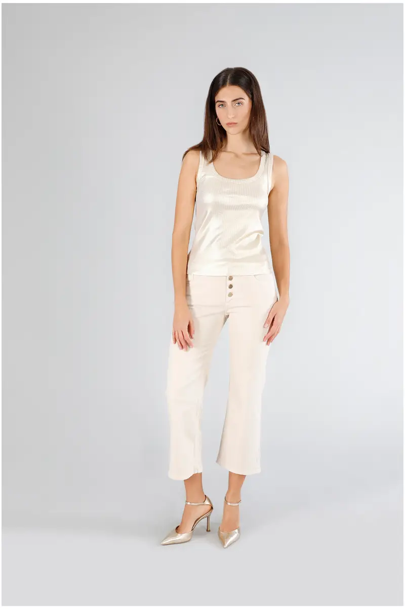 canotta scollo rotondo in costina placcata light gold xs