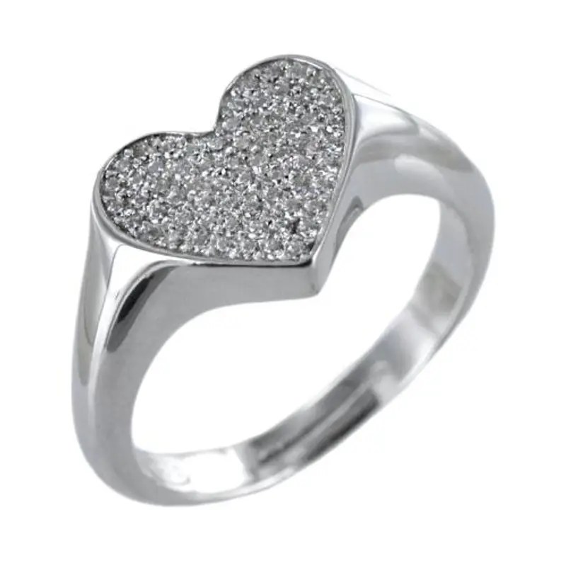 anello a cuore in argento silver tempestato da zirconi a pave