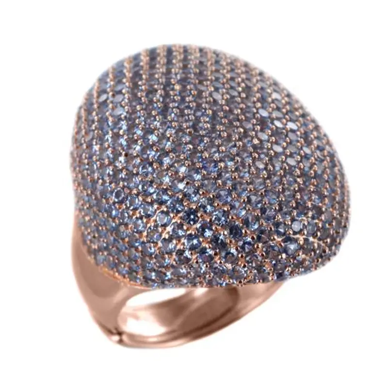 anello grande in argento rosa tempestato da zirconi a pave