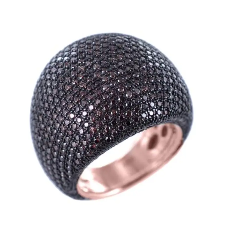 anello grande in argento tempestato da zirconi a pave