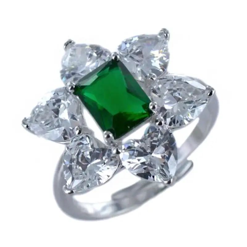 anello in argento a fiore zircone smeraldo