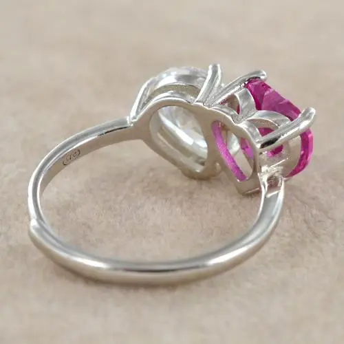anello in argento con zircone cuore rosa e goccia io e te miniatura 5