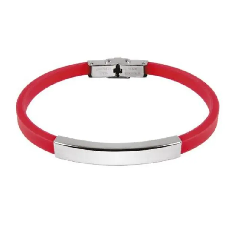 bracciale con targa in acciaio e caucciu rosso