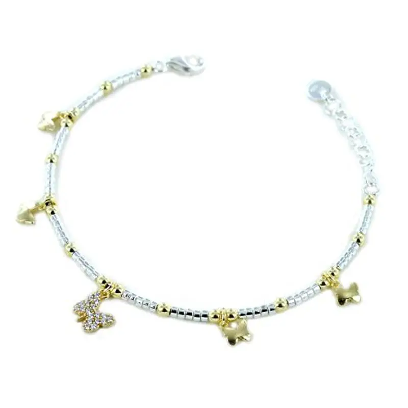 bracciale in argento anellini con charms farfalle e zirconi