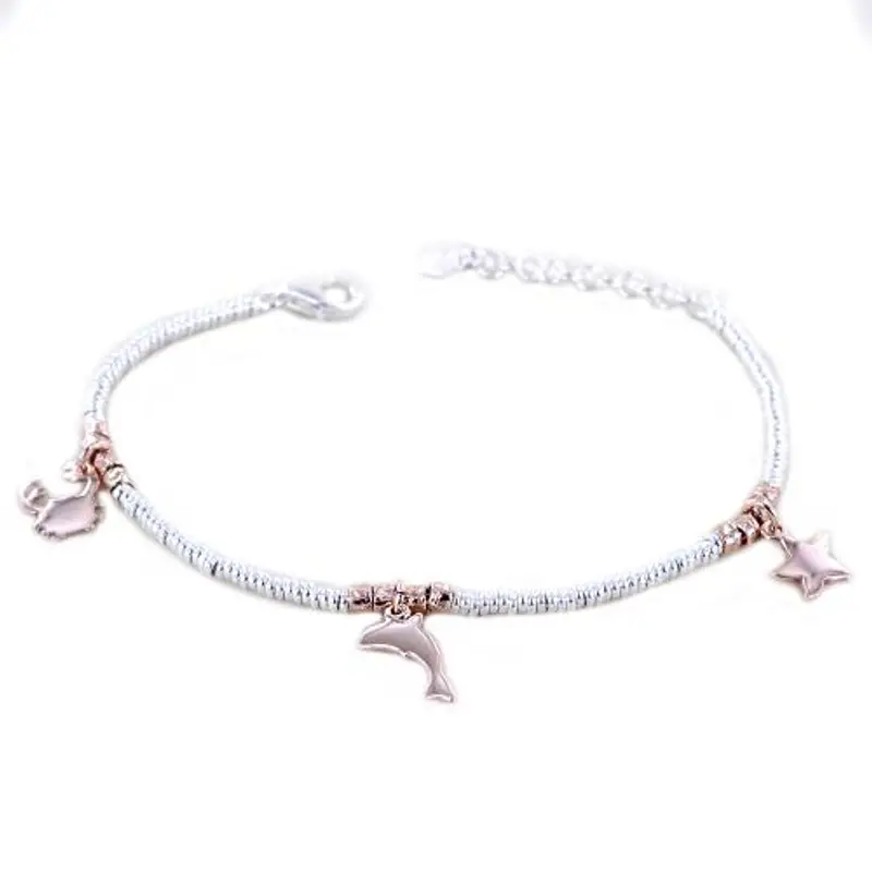 bracciale in argento con charms delfino stella marina granchio rosati