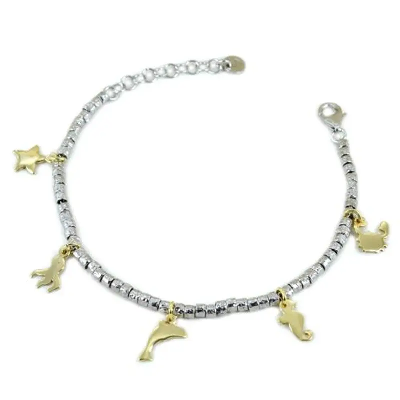bracciale in argento con dadini e charms tema marino