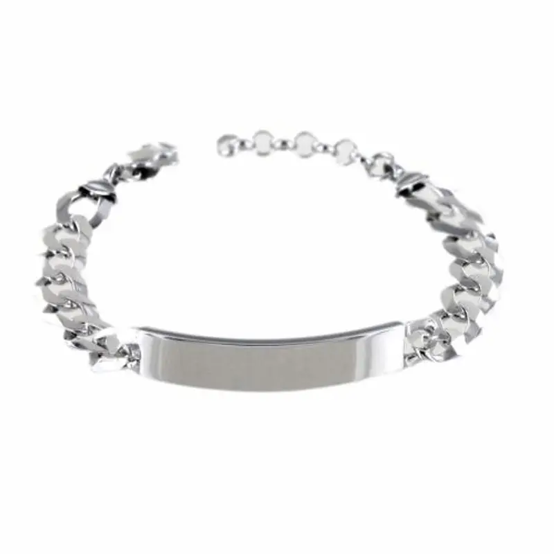 bracciale in argento lucido con targhetta per incisione big size