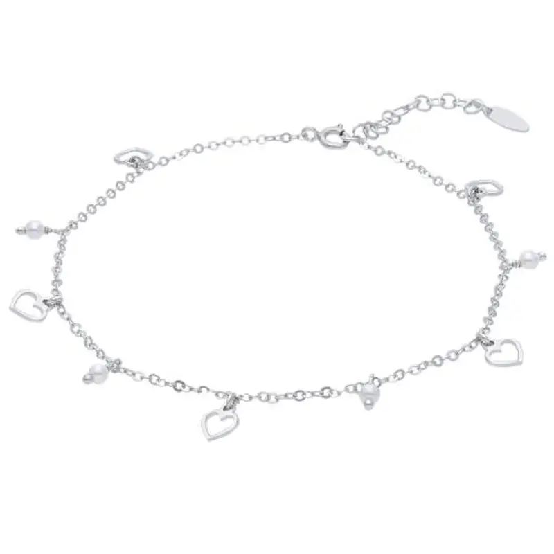 cavigliera in argento cuori e perle ciondoli charms