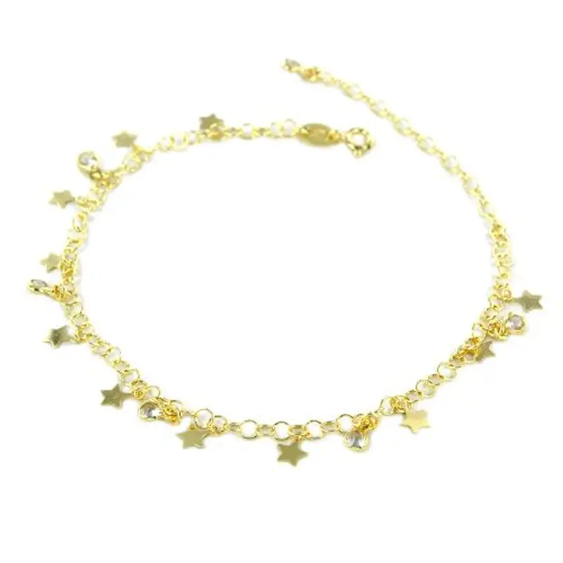 cavigliera in argento dorato con charms stelle e zirconi