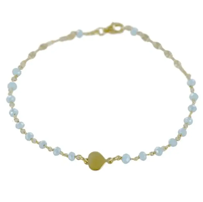 cavigliera in argento dorato con cuore e strass azzurri