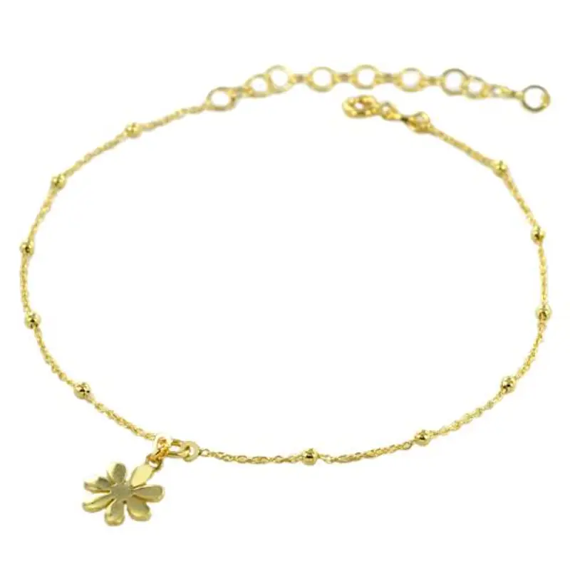 cavigliera in argento dorato con margherita e perla