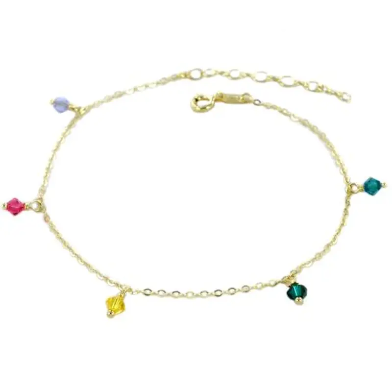 cavigliera in argento dorato con pietre ciondoli colorate