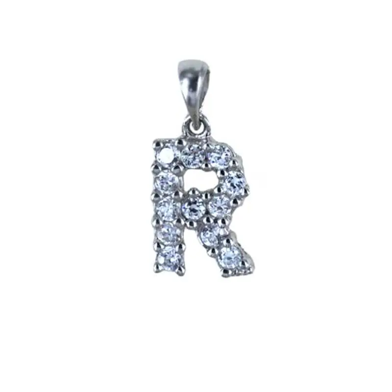 ciondolo iniziale in argento con zirconi lettera r