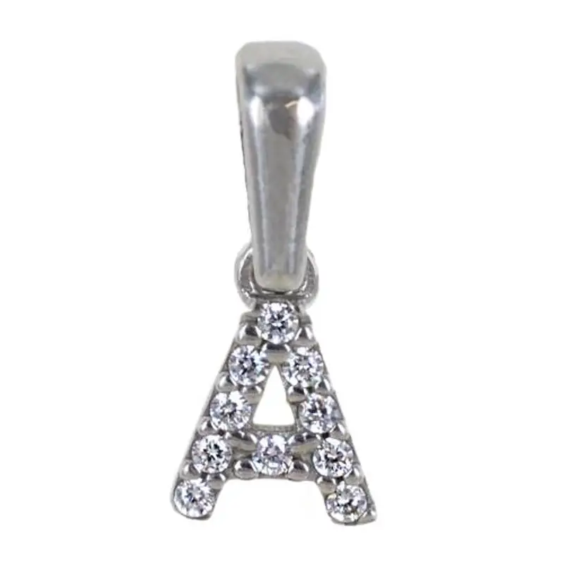 ciondolo lettera piccola in argento e zirconi