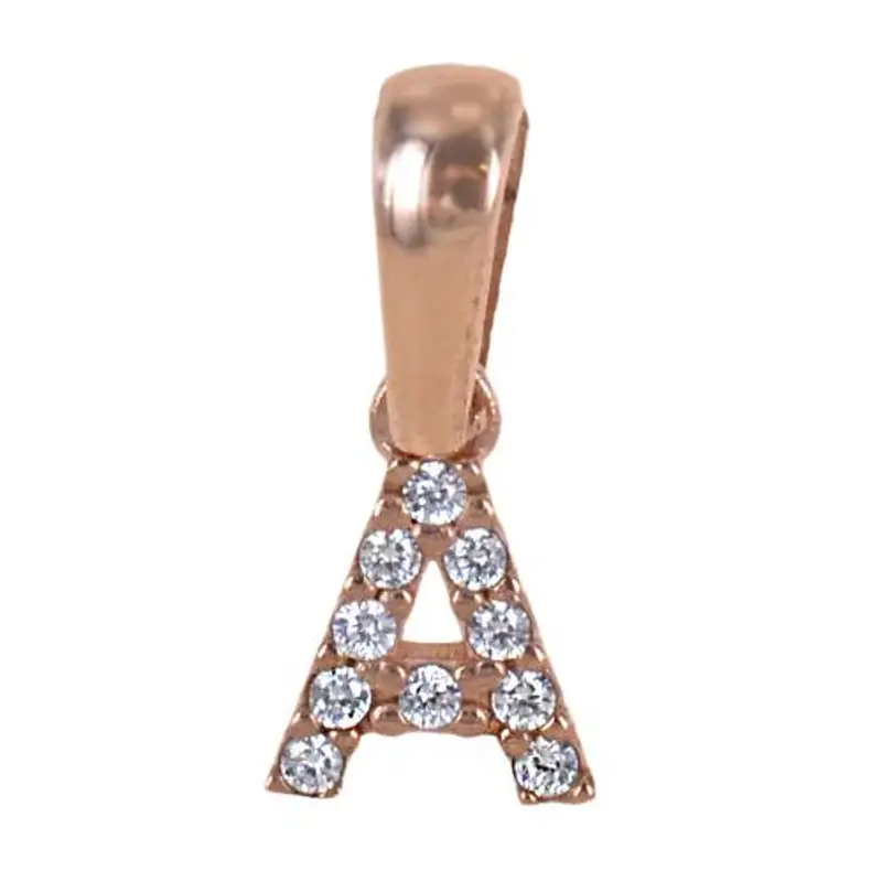 ciondolo lettera piccola in argento rosa e zirconi
