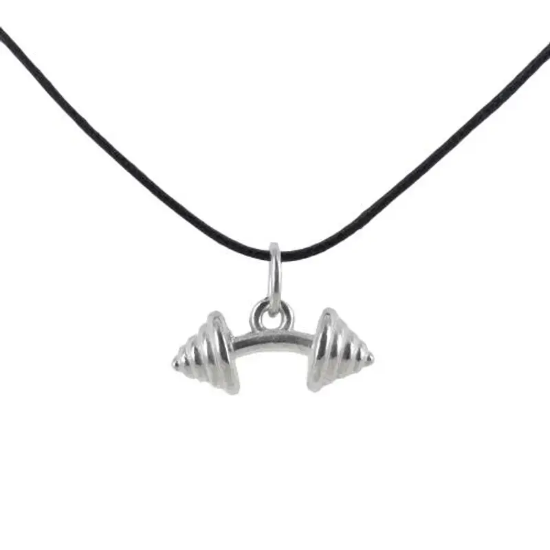 ciondolo manubrio da palestra bilanciere in argento rodiato