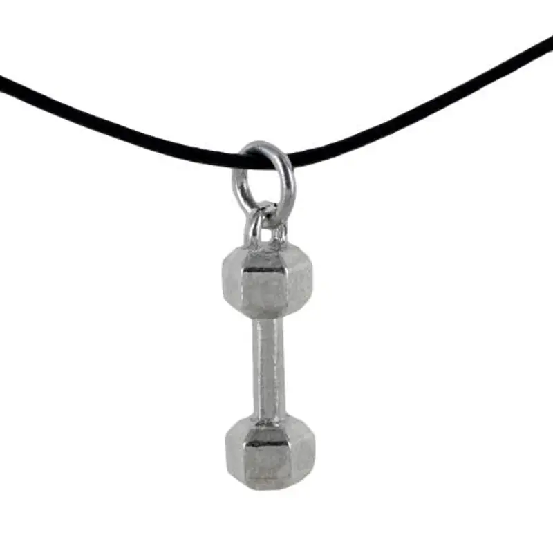ciondolo manubrio da palestra bilanciere in argento rodiato
